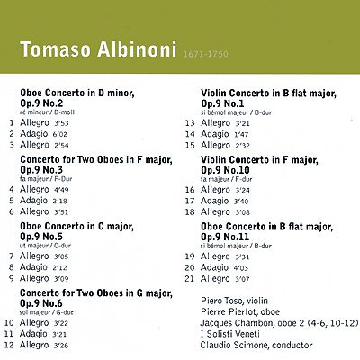 

Albinoni, T. Oboe & Violin Concertos