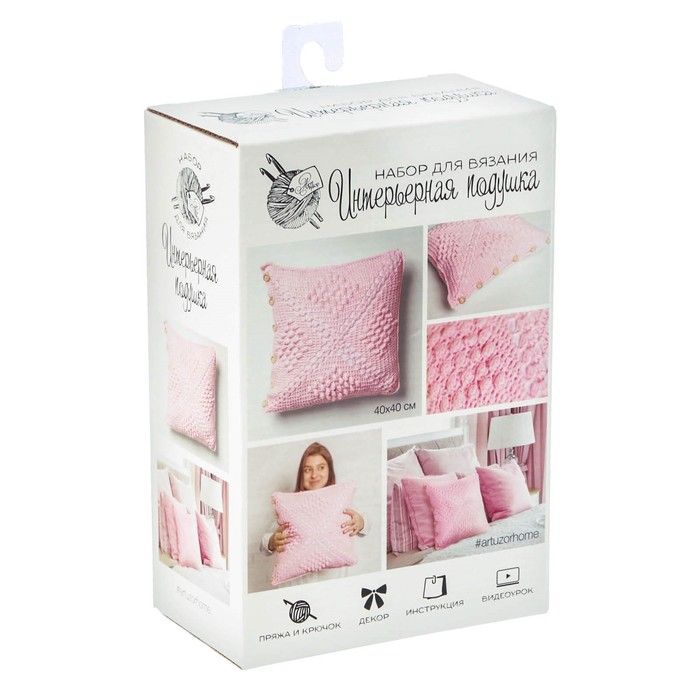 фото Набор для вязания арт узор интерьерная подушка розовые сны