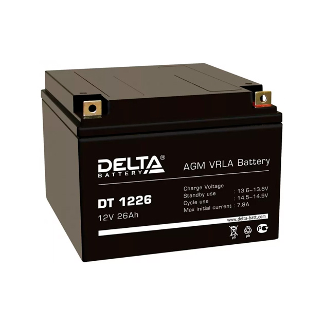 фото Аккумулятор delta dt 1226 12в 26ач 167x175x126 мм обратная (-+)