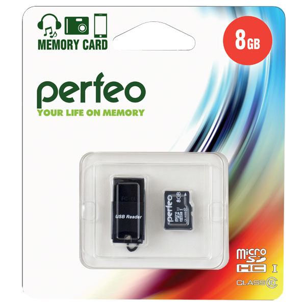 

Карта памяти Perfeo microSD 8GB High-Capacity (Class 10) + USB microSD Reader