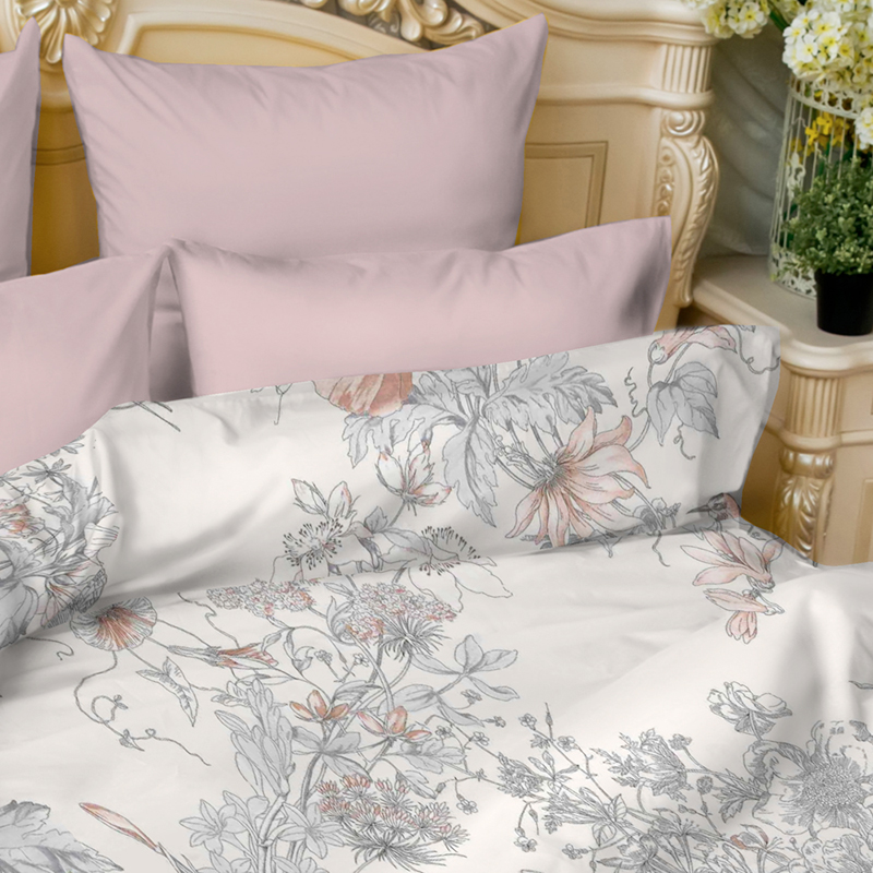 фото Комплект постельного белья 2-спальный balimena colibri, белый с розовым