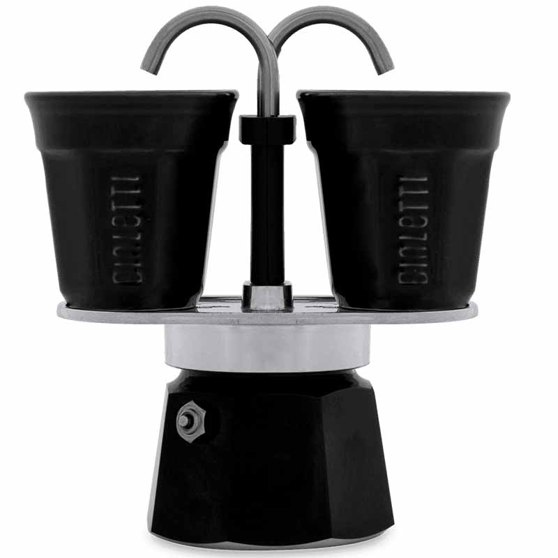 Набор Bialetti Bicchierini кофеварка мини экспресс на 2 порции и 2 чашки, цвет черный