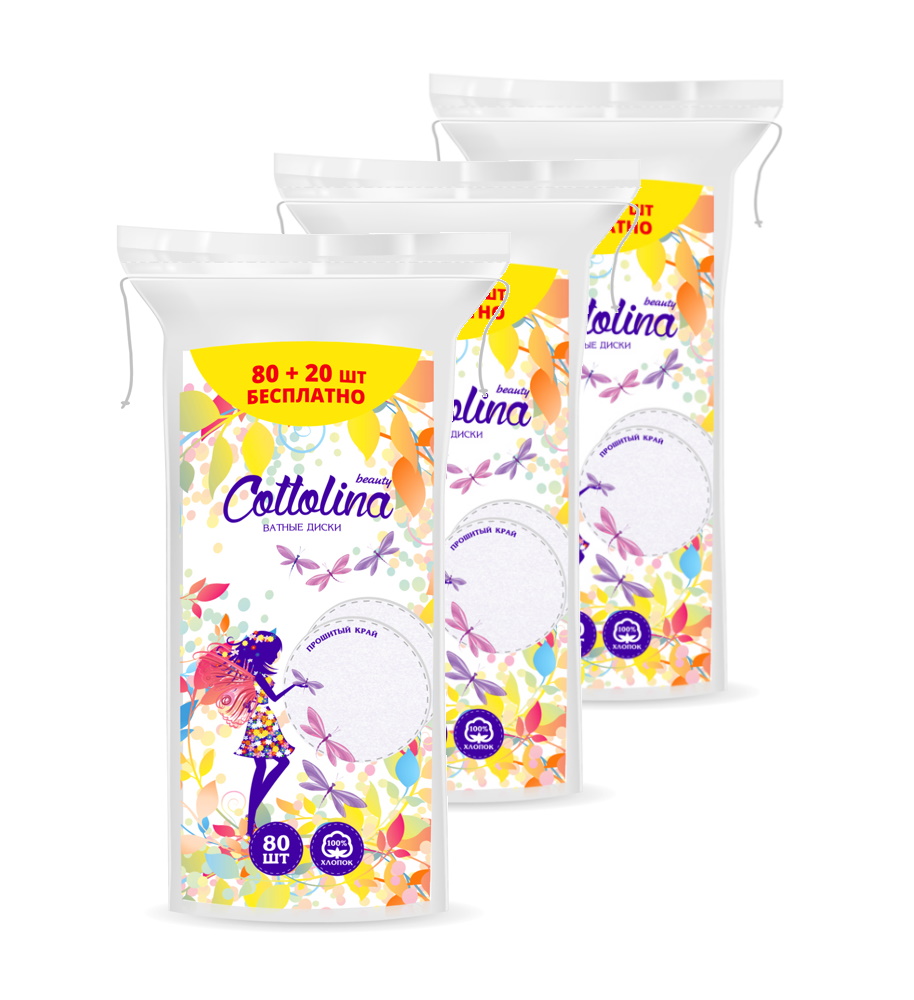 

Ватные диски Cottolina 80+20 шт (в упаковке 3 штуки)