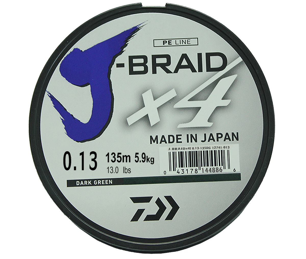 фото Леска плетеная daiwa j-braid x4 0,13 мм, 135 м, 5,9 кг, green