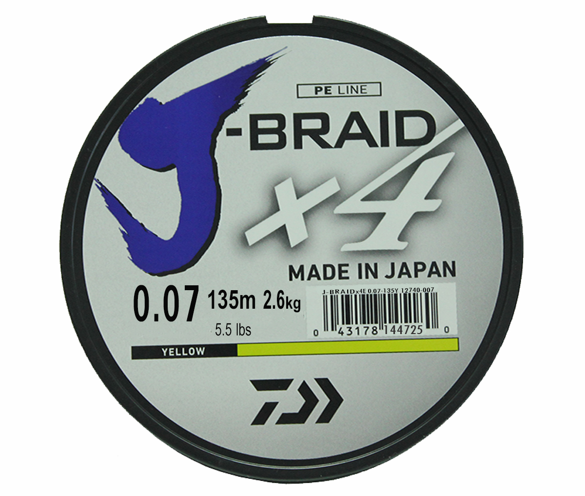 Леска плетеная Daiwa J-Braid X4 0,07 мм, 135 м, 2,6 кг, yellow