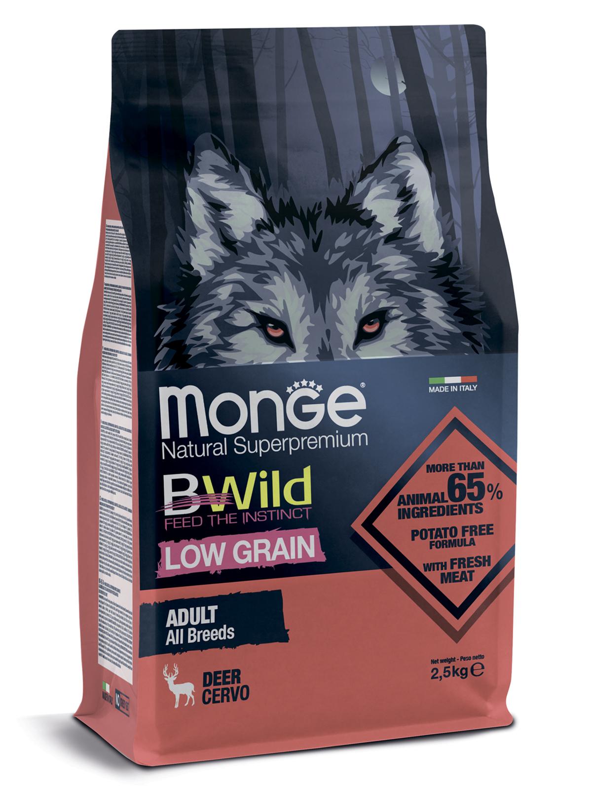 фото Сухой корм для собак monge dog bwild low grain низкозерновой из мяса оленя 2.5кг