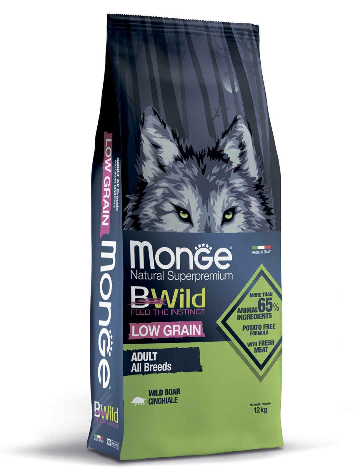 фото Сухой корм для собак monge dog bwild low grain низкозерновой из мяса дикого кабана 12кг