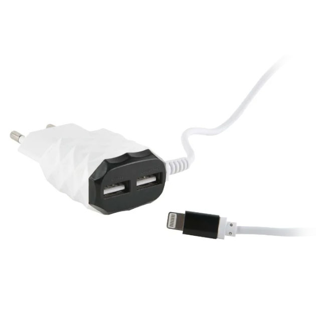 фото Сетевое зарядное устройство red line nc-2.1ac, 2 usb, 2,1 a, lightning, white/black