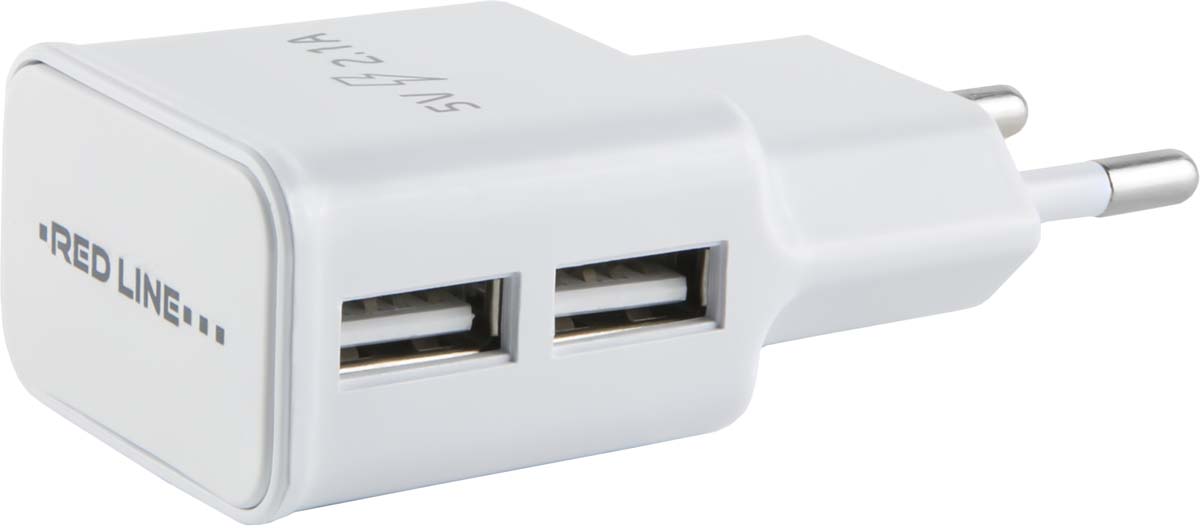 фото Сетевое зарядное устройство red line 2 usb , 2.1a + 8 pin для apple white (ут000013637)