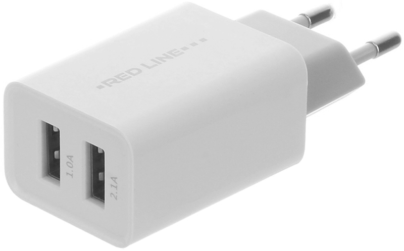 фото Сетевое зарядное устройство red line lux, 2 usb, 2,1 a, white
