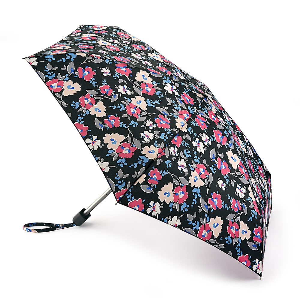 Зонт складной женский механический Fulton L501 черный/розовый