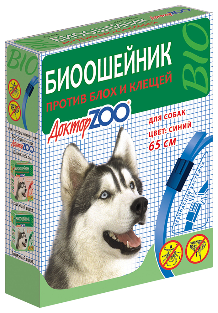 фото Ошейник для собак против блох, власоедов, вшей, клещей доктор zoo био синий, 65 см