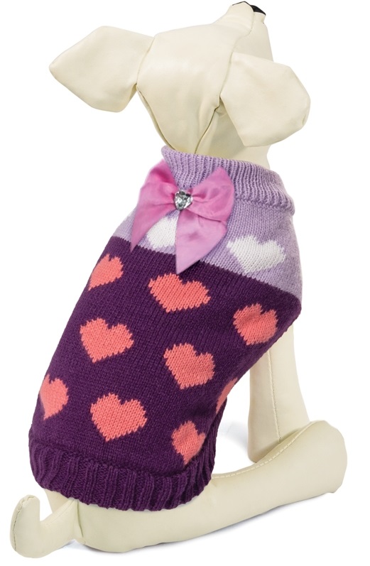 Свитер для собак Triol Сердечки, унисекс, фиолетовый, XS, длина спины 20 см