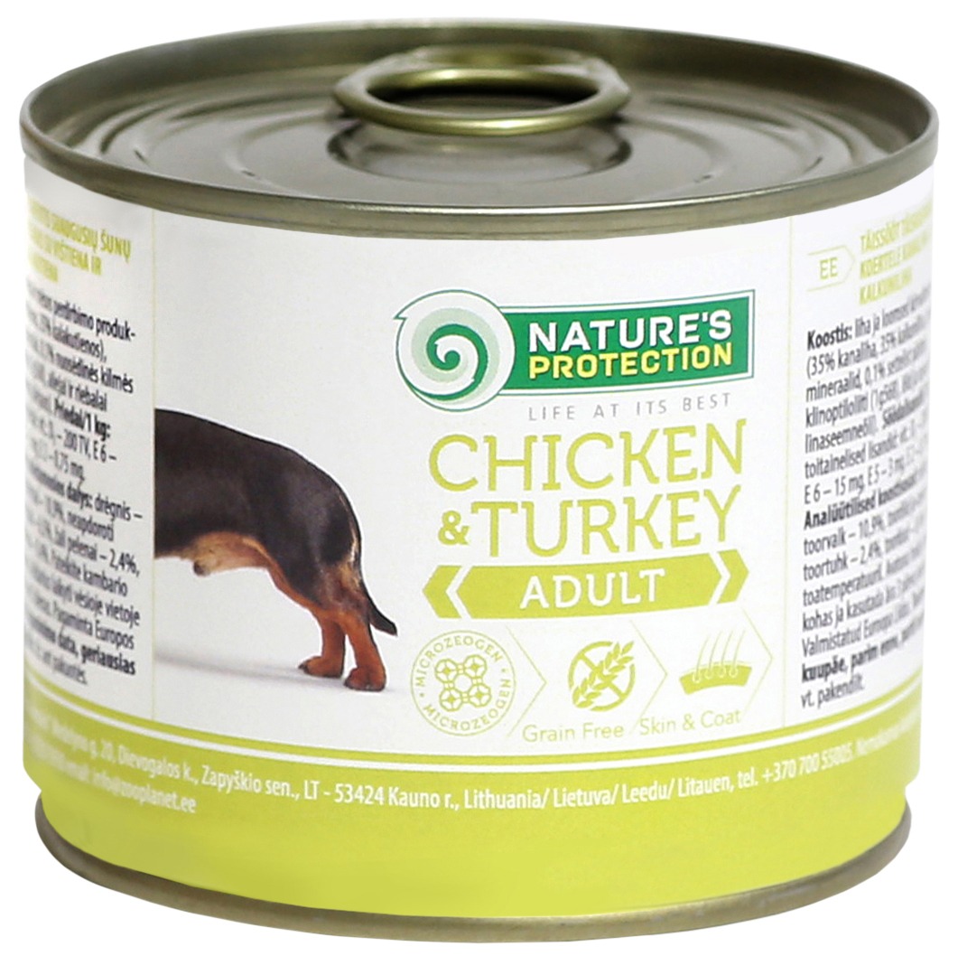 Консервы для собак Nature’s Protection Adult Chicken&Turkey, курица, индейка, 200г