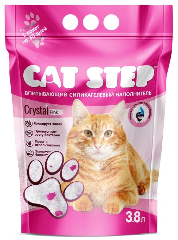 фото Впитывающий наполнитель для кошек cat step crystal pink силикагелевый, 3.8 л,