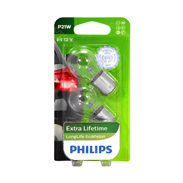 Сигнальная лампа 12V P21W LongLife EcoVision (блистер 2 лампы) PHILIPS арт. 12498LLECOB2