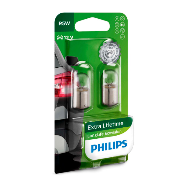 фото Лампа r5w 12821 longlife ecovision 12v (блистер 2 шт.) philips арт. 12821llecob2