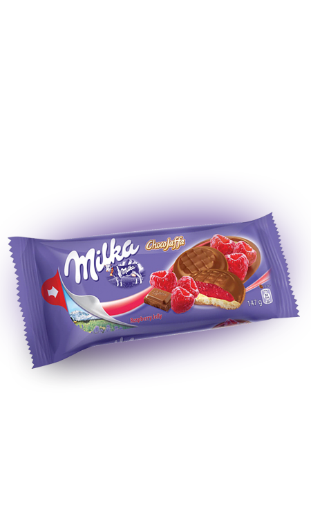 фото Milka jaffa delicje raspberry cookies 147 грамм упаковка 24 шт