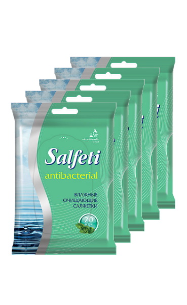 Влажные салфетки Salfeti antibac №20 антибактериальные (в наборе 5 упаковок)