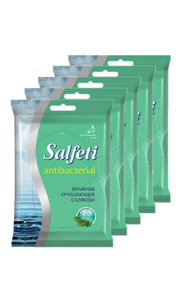 фото Влажные салфетки salfeti antibac №20 антибактериальные (в наборе 5 упаковок)