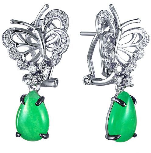 

Серьги женские из серебра Джей Ви EE017975A-X, фианит/жадеит, EE017975A-X