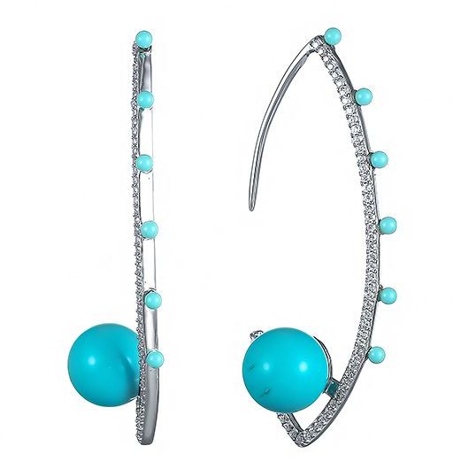 

Серьги женские из серебра Джей Ви E6692-1, фианит/бирюза, E6692-1