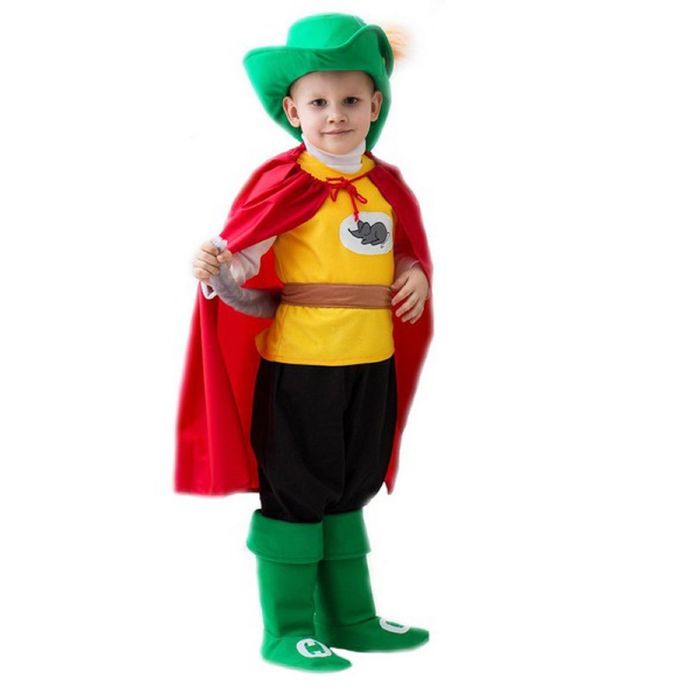 Карнавальный костюм Бока Кот в сапогах, цв. зеленый; желтый; красный р.104