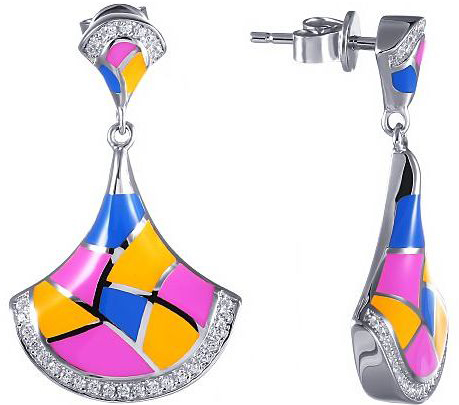 

Серьги женские из серебра Джей Ви SE10173CN1, эмаль/фианит, SE10173CN1