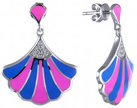 

Серьги женские из серебра Джей Ви SE10172CN1, эмаль/фианит, SE10172CN1