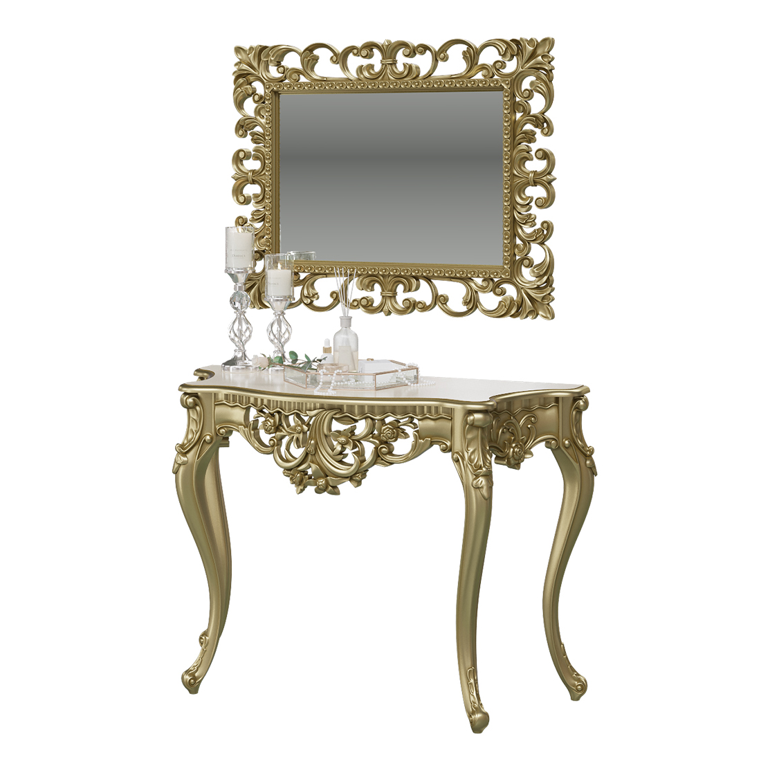 фото Туалетный столик с зеркалом мэри-мебель кн-01+зк-03 бронза, 122х48х82 + 95х6х75 см