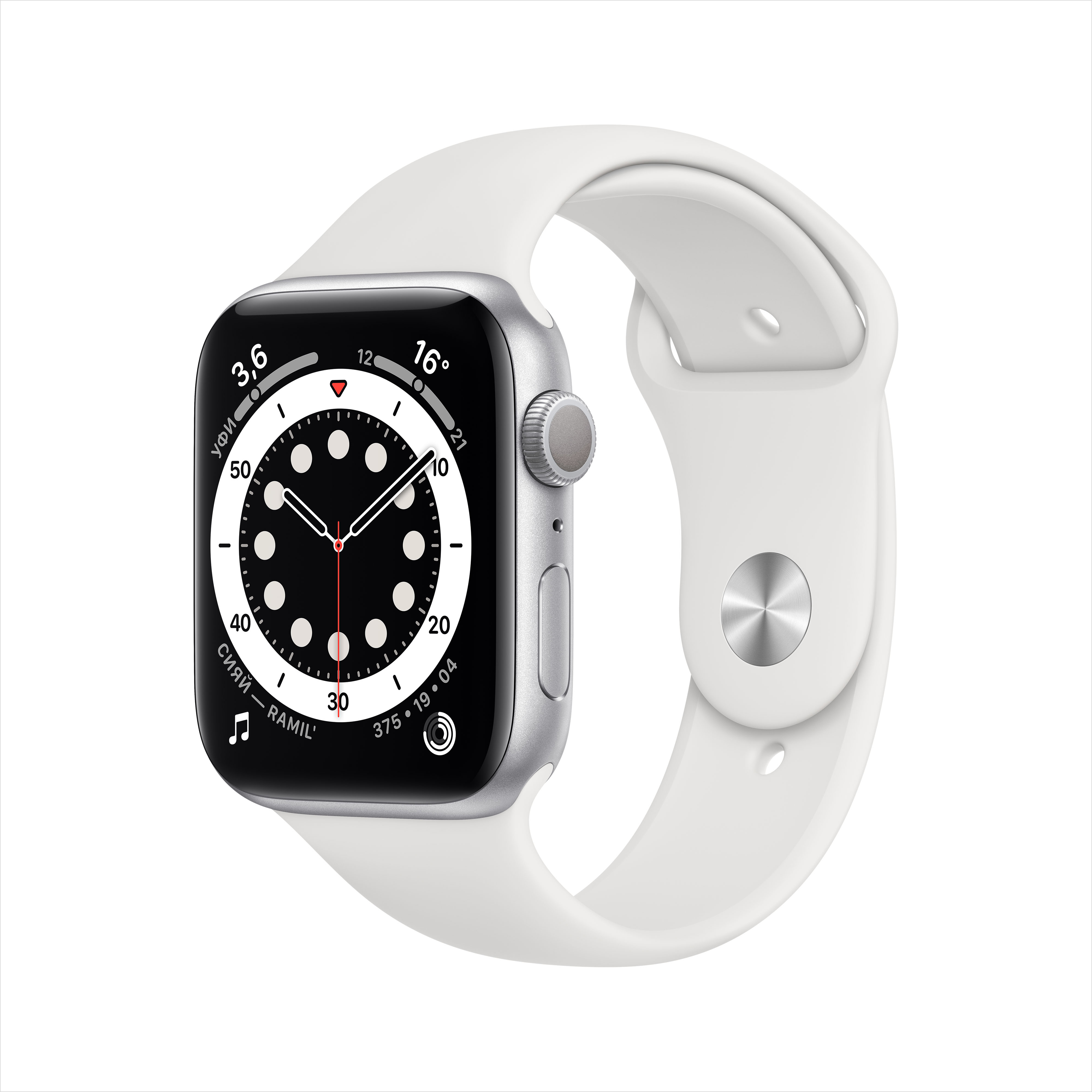 фото Смарт-часы apple watch series 6 44mm silver with white sport band (m00d3ru/a)
