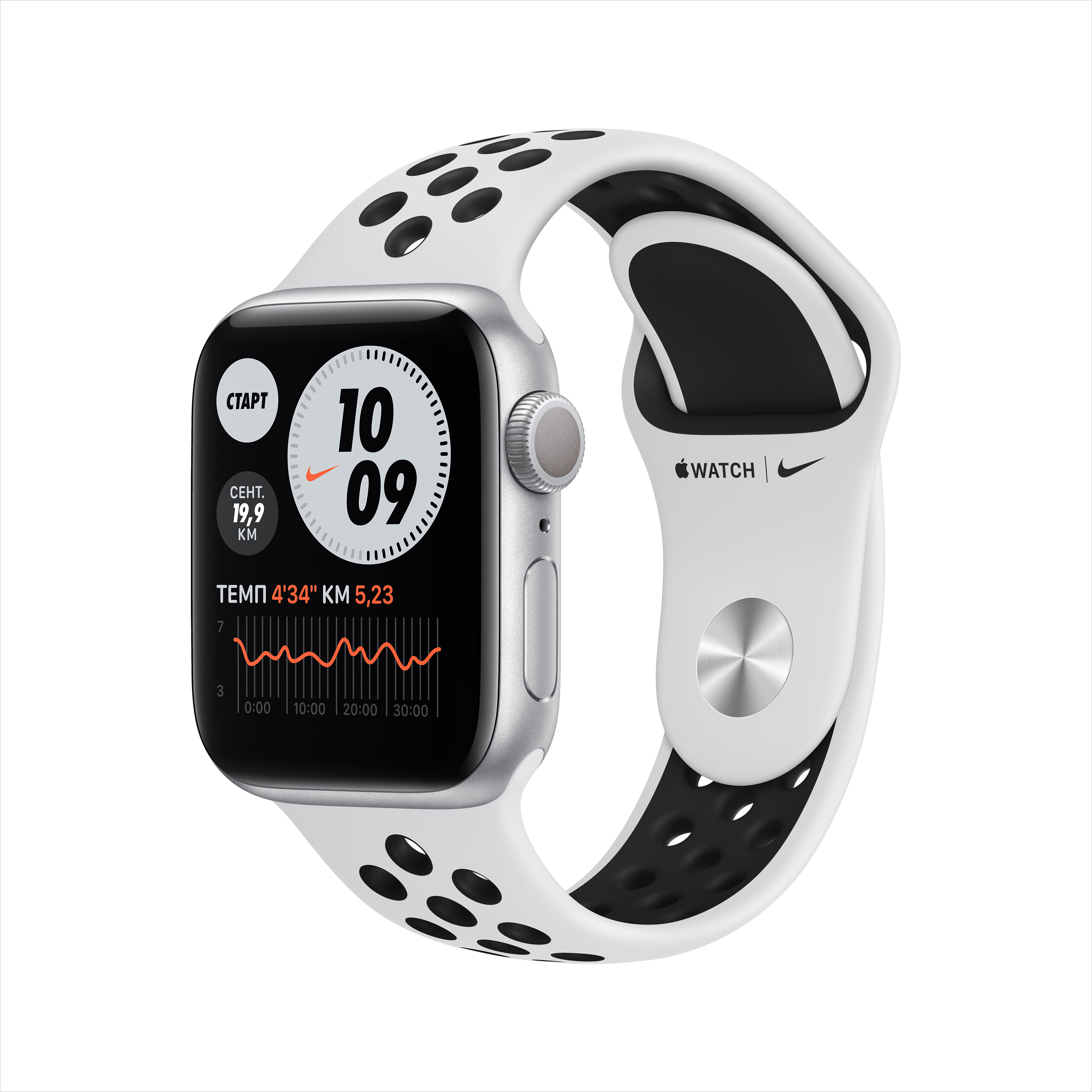 фото Смарт-часы apple watch nike series 6 40mm silver, platin/black nike sport band (m00t3ru/a)