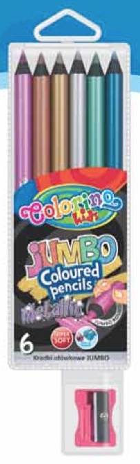 фото Круглые цветные карандаши "jumbo", 6 цветов металлик+точилка colorino