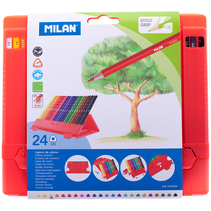 

Карандаши, 24 цвета, трёхгранные, Белый;голубой;желтый;зеленый;коричневый;красный;оранжевый;розовый;серый;синий;фиолетовый;черный