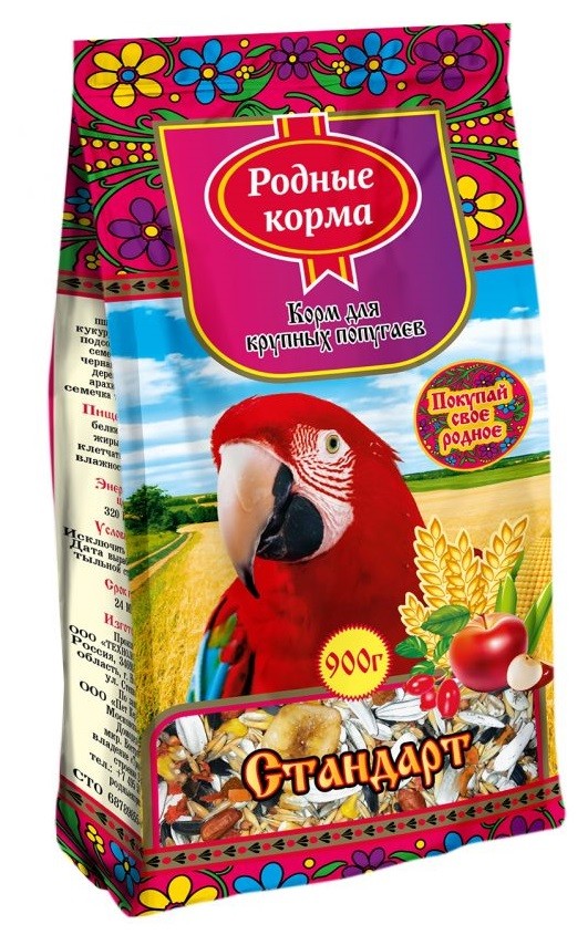 

Сухой корм для крупных попугаев Родные корма Стандарт 900 г