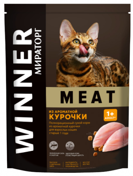 фото Сухой корм для кошек winner meat adult, курица, 0.75кг