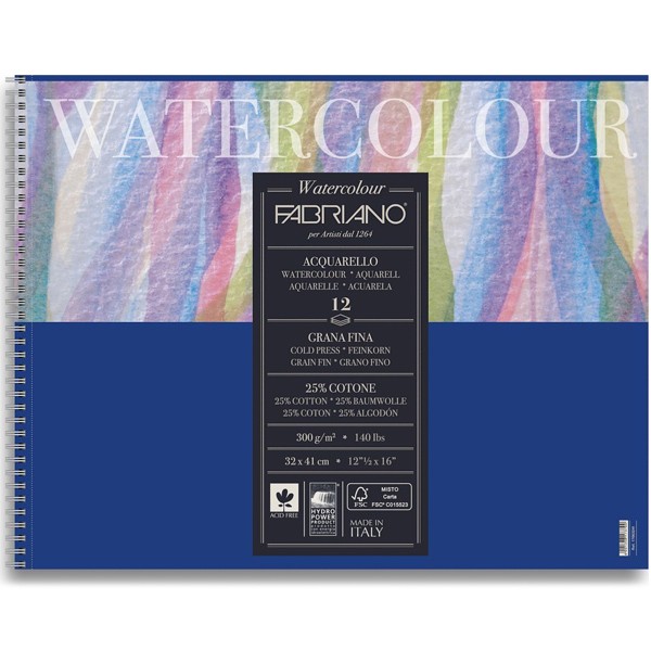 

Альбом на спирали для акварели Fabriano Watercolour 32х41 см 12 л 300 г 25% хлопок
