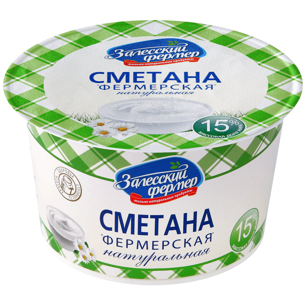 Сметана фермерская натуральная бзмж жир. 15 % 180 г пл/ст # залесский фермер россия