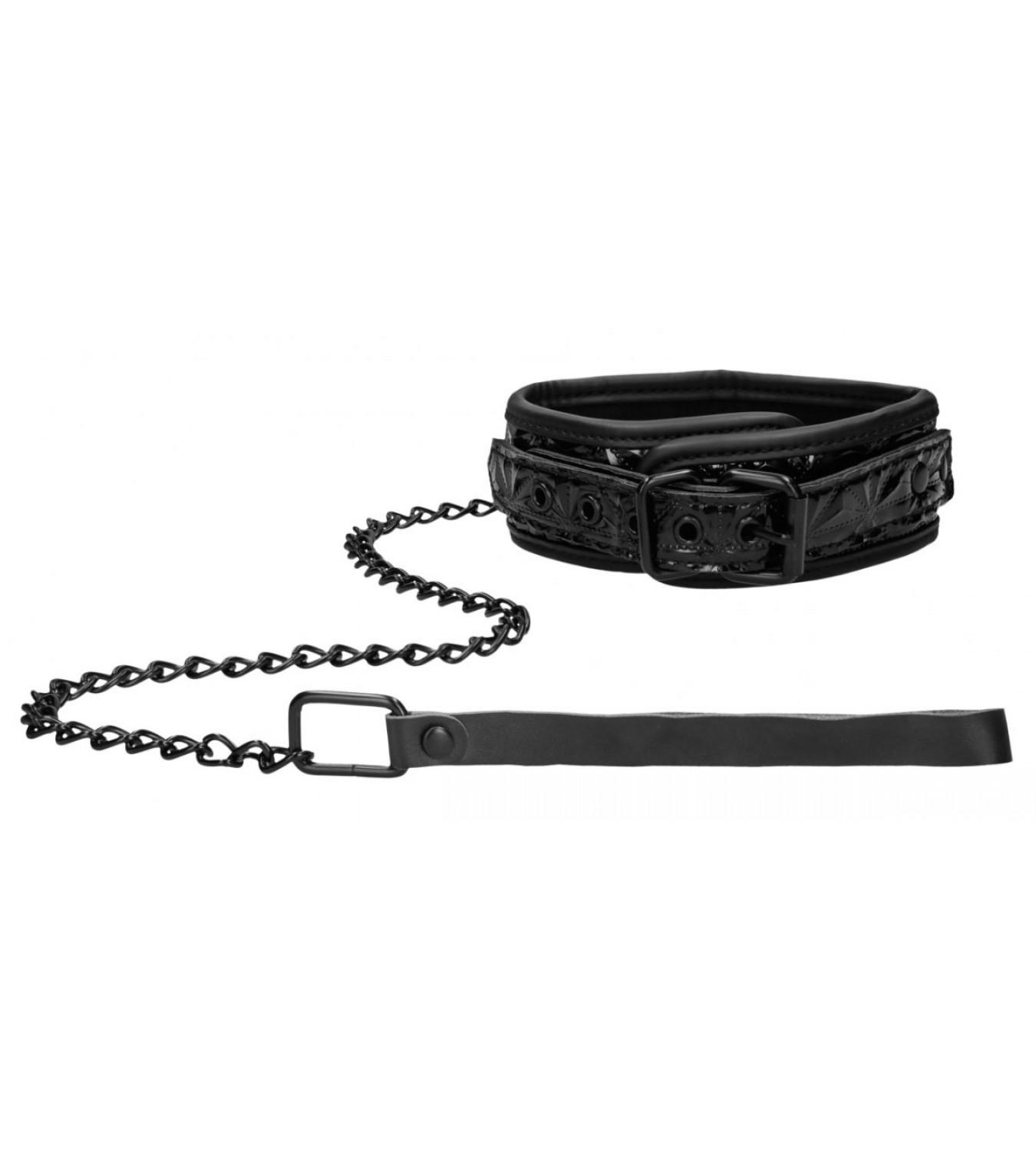 фото Черный широкий ошейник с поводком luxury collar with leash shots media bv