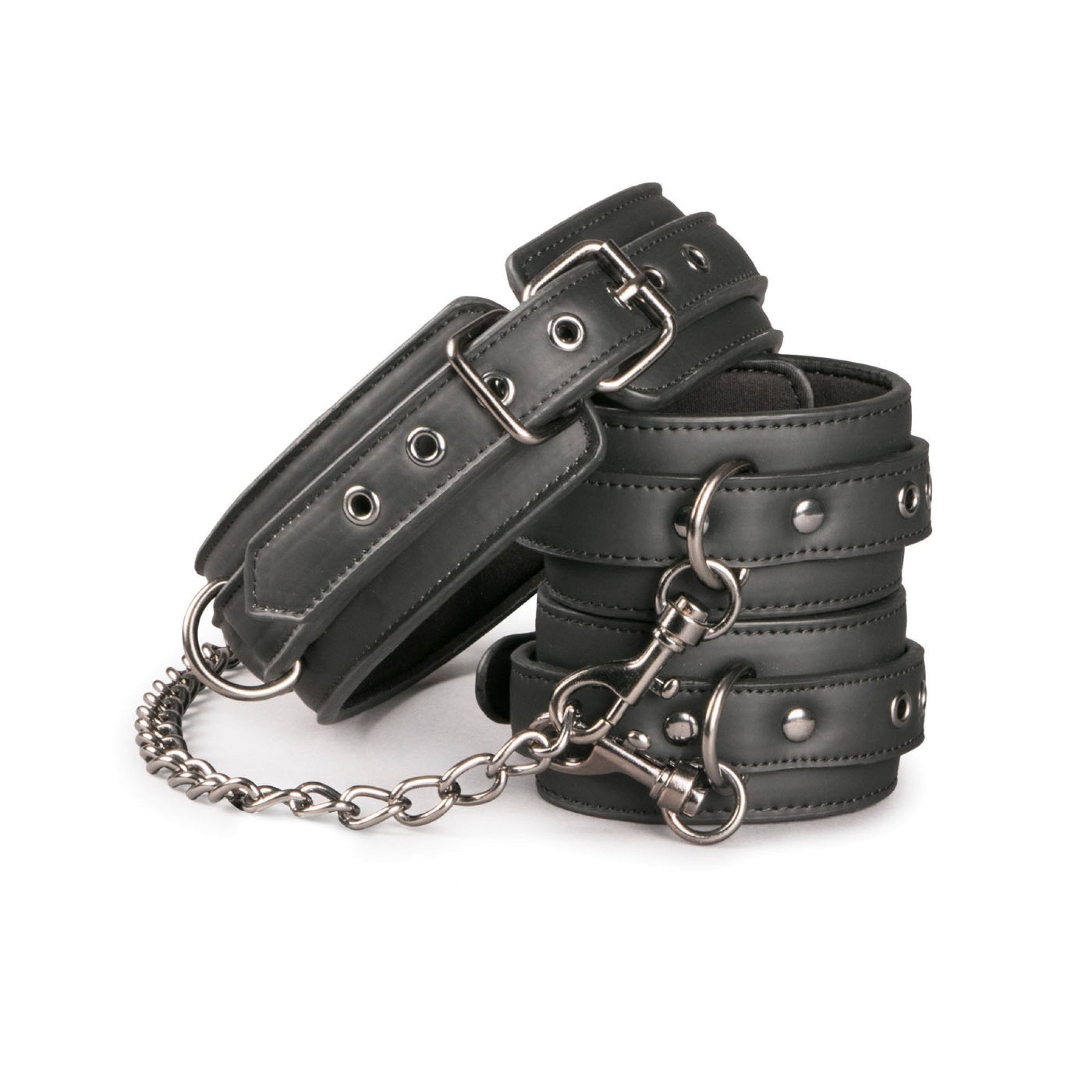 фото Черный комплект для бондажа leather collar and handcuffs shots media bv