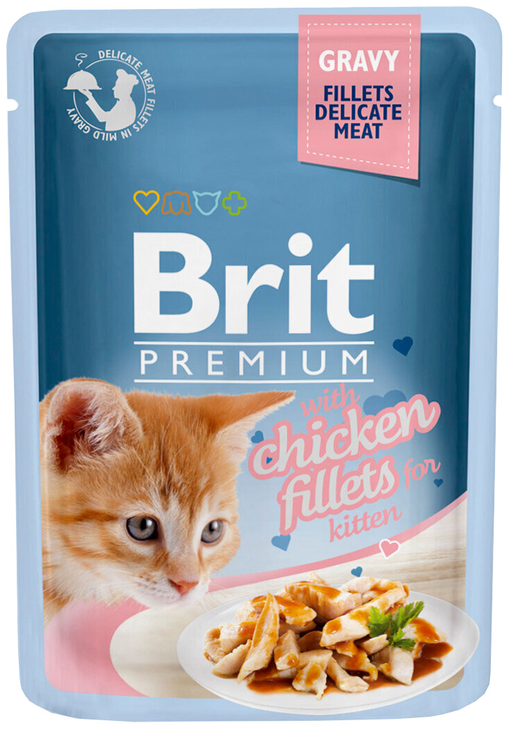 фото Влажный корм для котят brit premium gravy fillets kitten, филе курицы в соусе, 24шт по 85г