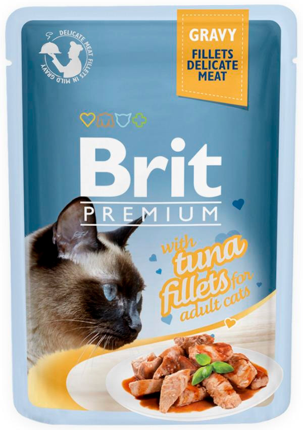 фото Влажный корм для кошек brit premium gravy tuna fillets, филе тунца в соусе, 24шт по 85г