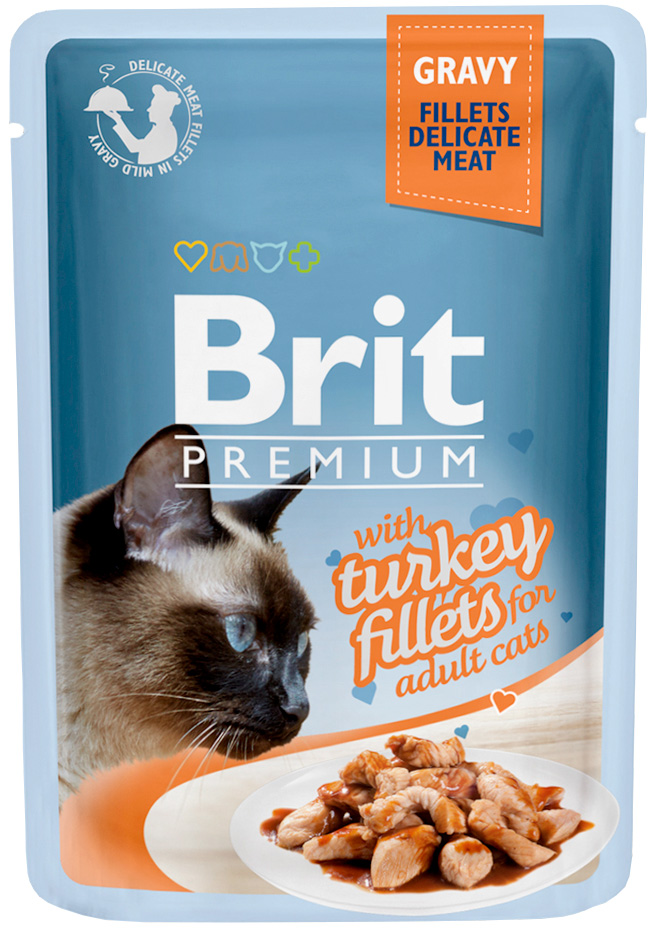 фото Влажный корм для кошек brit premium gravy turkey fillets, филе индейки в соусе 24шт по 85г