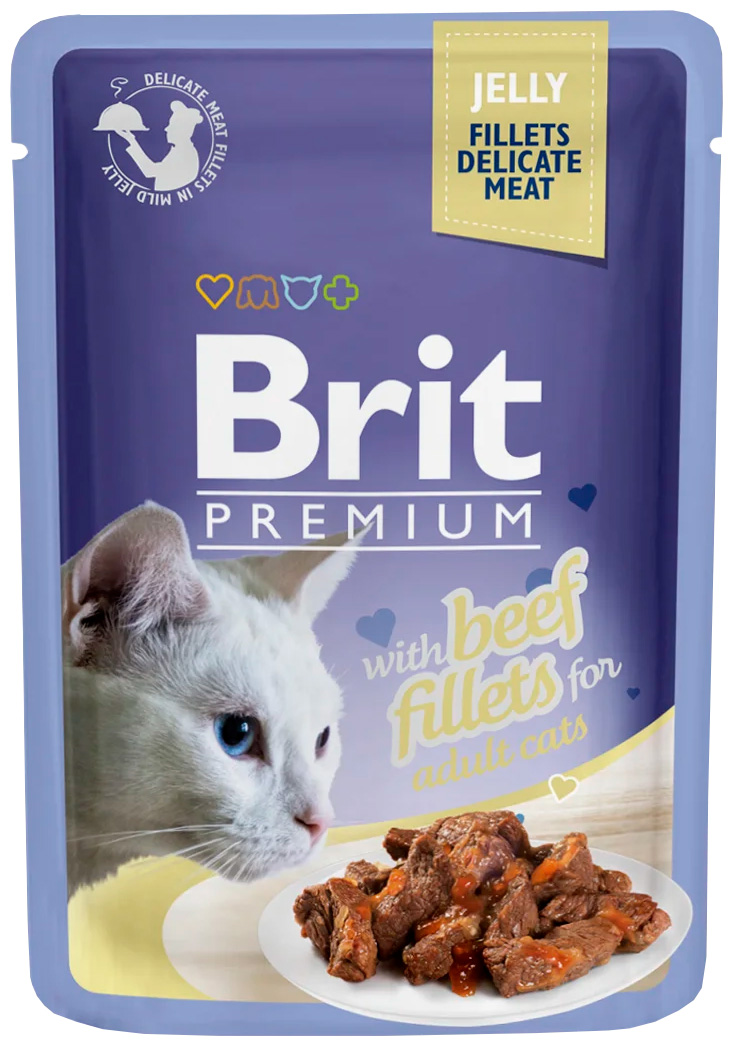 

Влажный корм для кошек Brit Premium Jelly Beef Fillets, филе говядины в желе, 24шт по 85г, Premium Jelly Beef Fillets