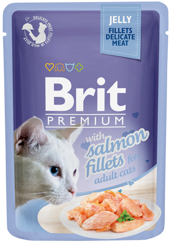 фото Влажный корм для кошек brit premium jelly salmon fillets, филе лосося в желе, 24шт по 85г