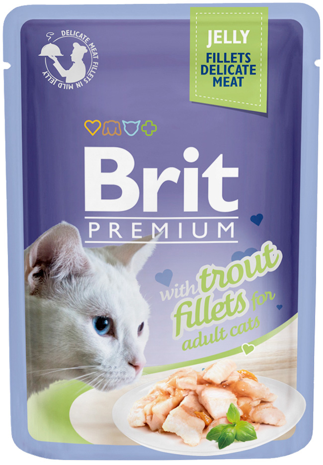 фото Влажный корм для кошек brit premium jelly trout fillets, филе форели в желе, 24шт по 85г