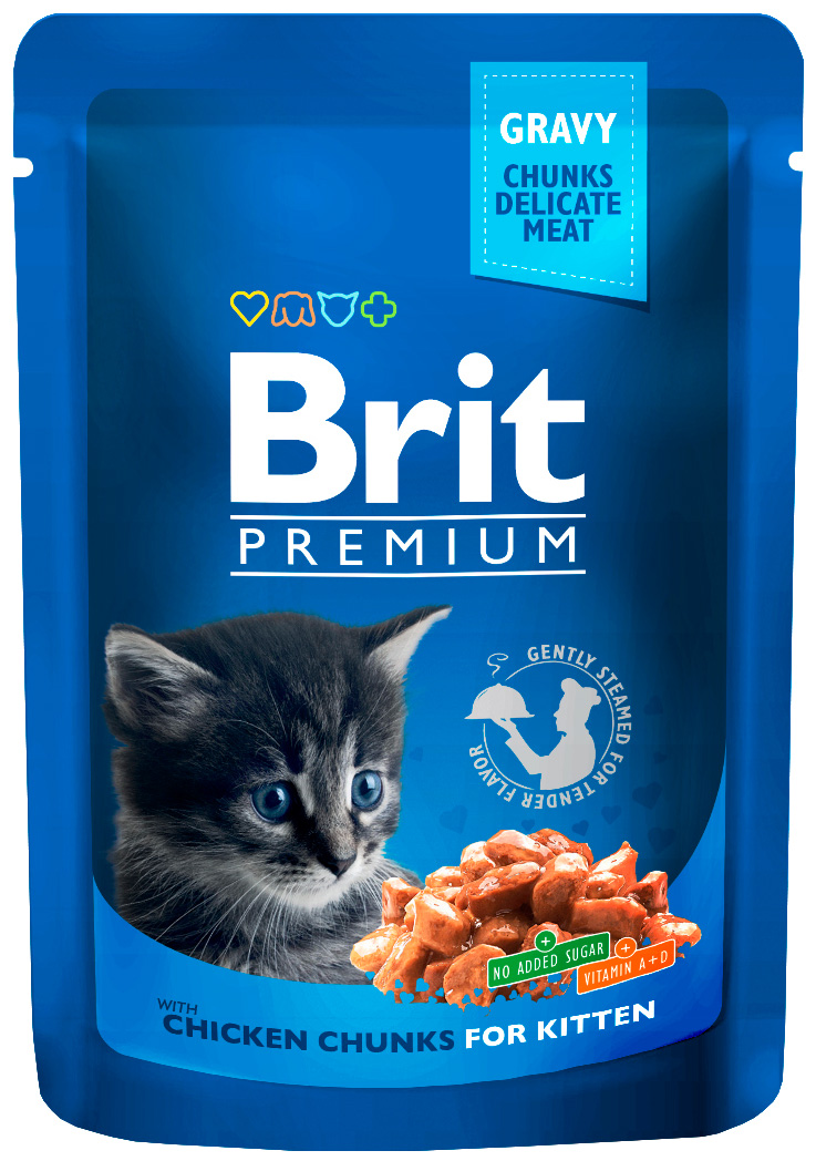 фото Влажный корм для котят brit premium chicken chunks for kitten, с курицей, 24шт по 100г