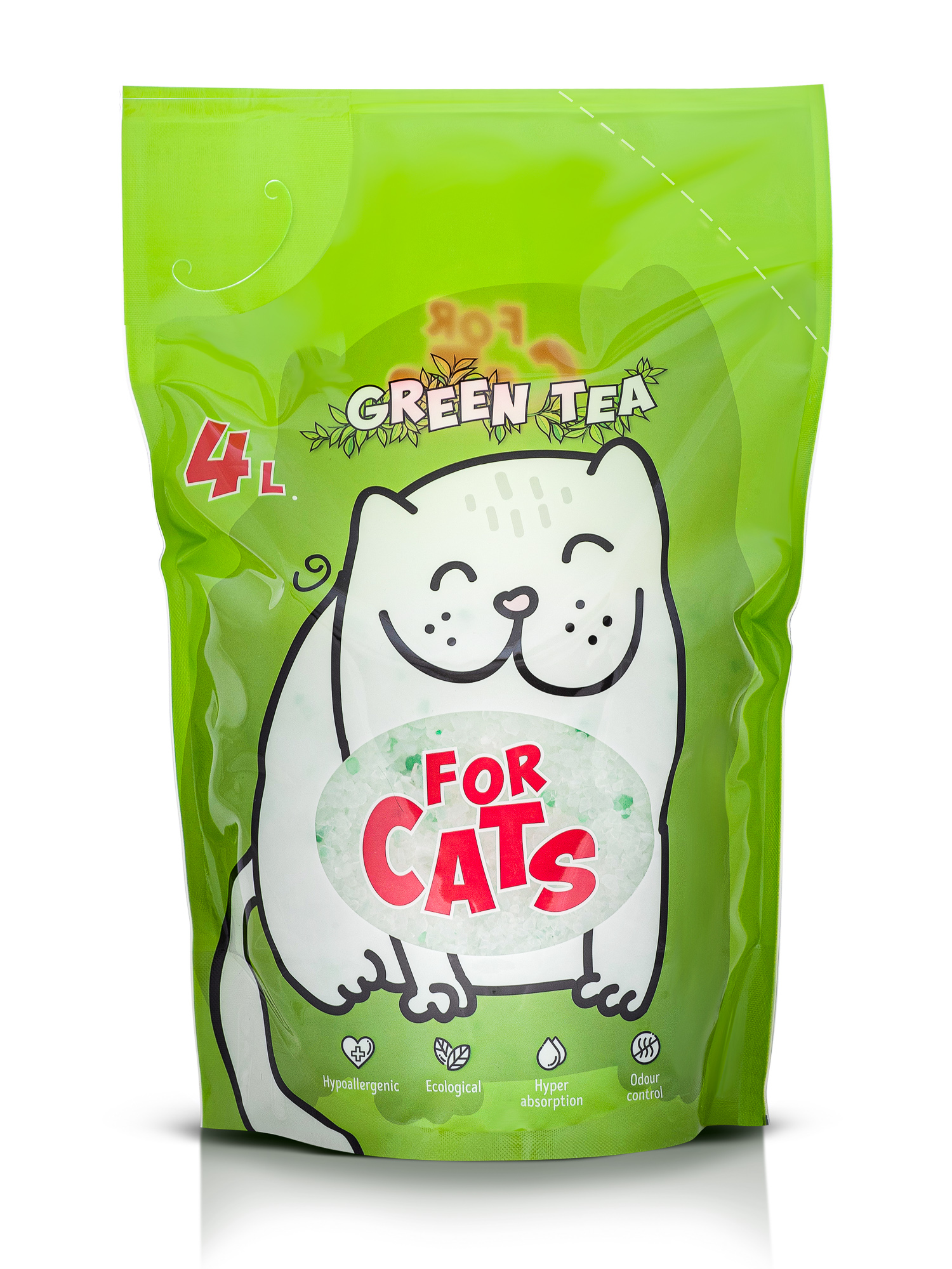 Впитывающий наполнитель для кошек For Cats силикагелевый, зеленый чай, 1.59 кг, 4 л