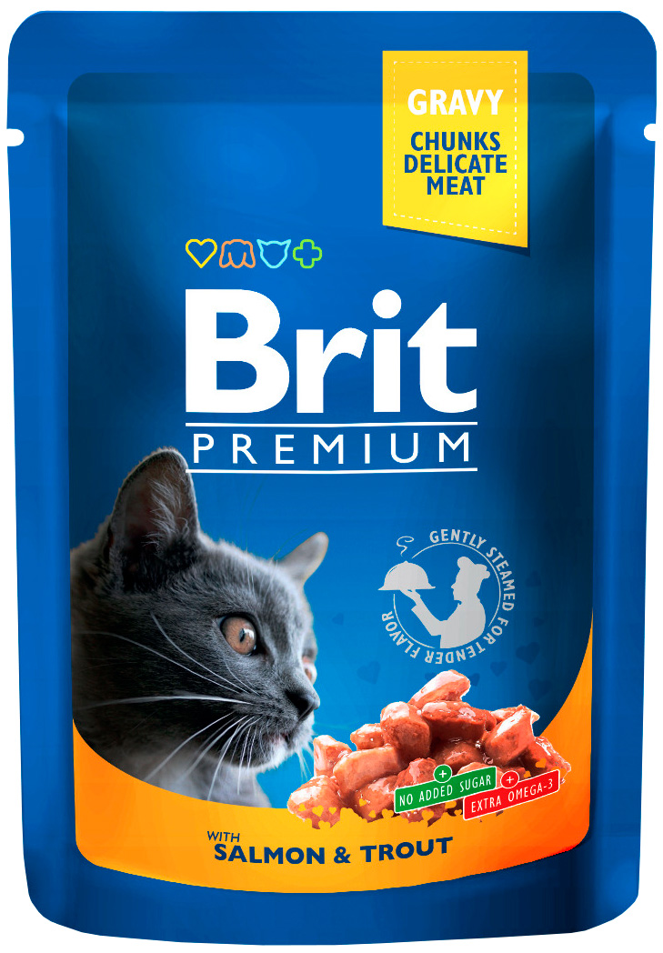 фото Влажный корм для кошек brit premium with salmon & trout, с лососем и форелью, 24шт по 100г