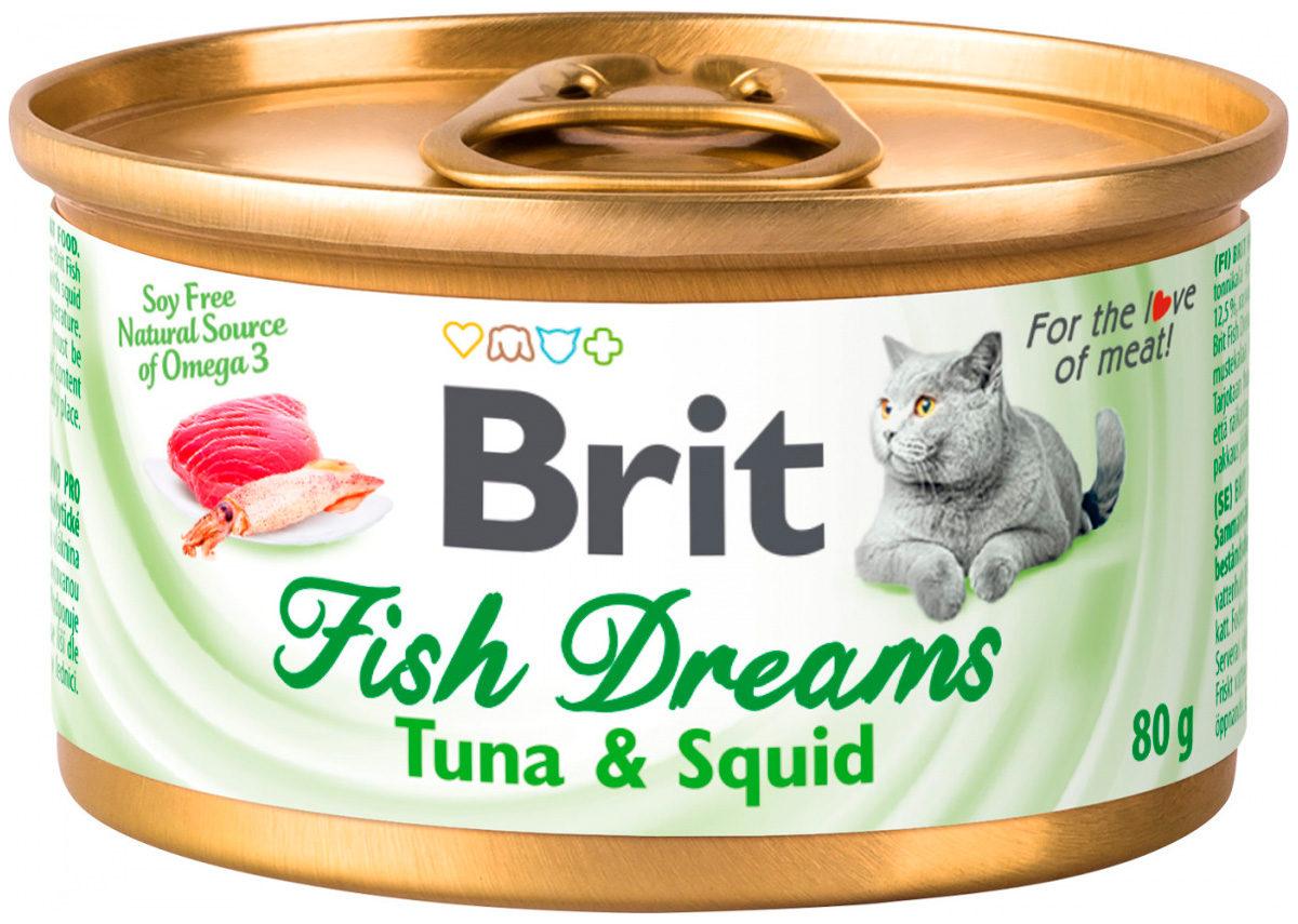 фото Консервы для кошек brit care fish dreams, с тунцом и кальмарами, 12шт по 80г